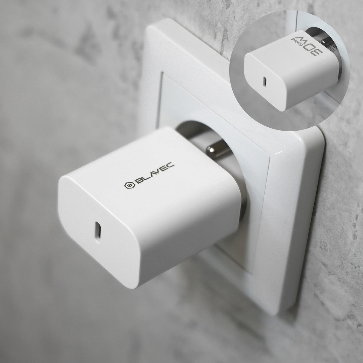 Blavec BC-14 USB-C-netadapter met kabel, 30 W, 3 A, 1 x USB-C, wit