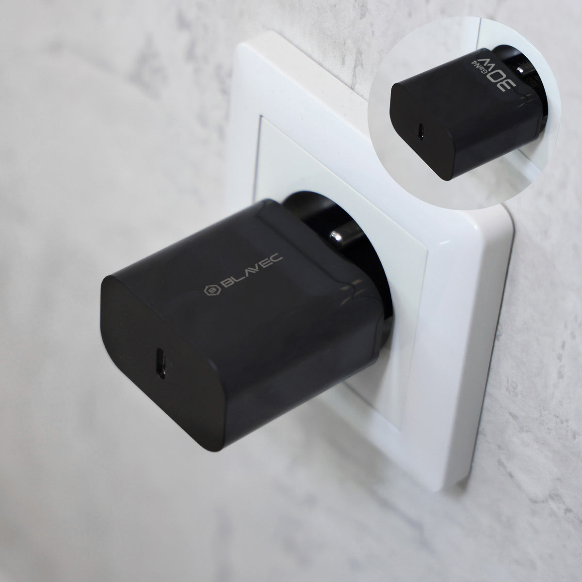 Blavec BC-14-netadapter met USB-C-kabel, 30 W, 3 A, 1 x USB-C, zwart