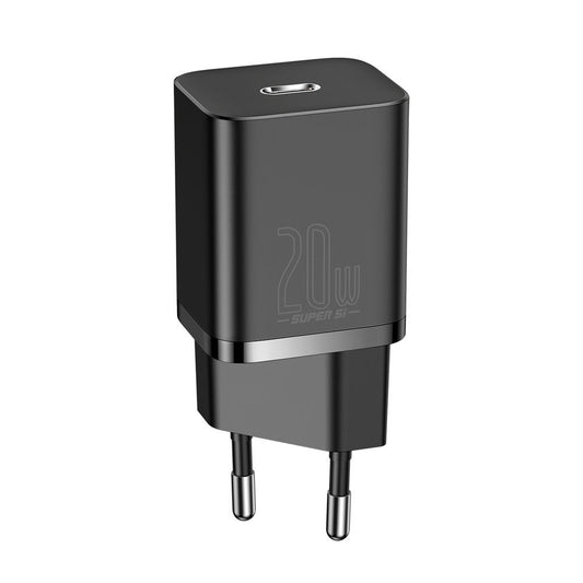 Baseus Super Si Netzwerk-Ladegerät mit Lightning-Kabel, 20W, 3A, 1 x USB-C, Schwarz TZCCCSUP-B01