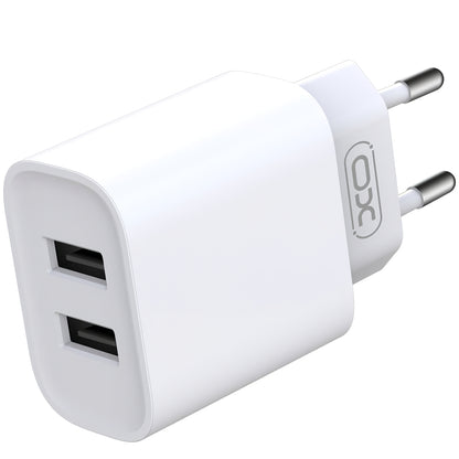 Chargeur réseau avec câble microUSB XO Design CE02C, 10,5W, 2,1A, 2 x USB-A, blanc 