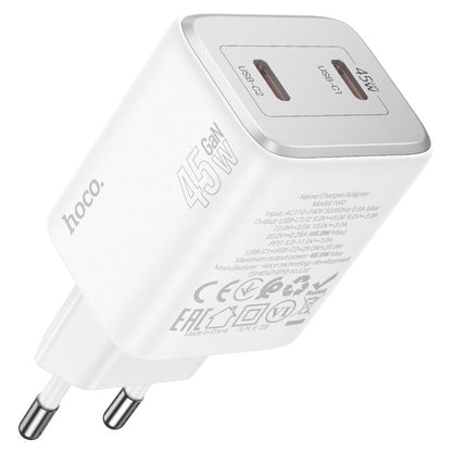 Netwerkoplader met Lightning-kabel HOCO N42, 45 W, 3 A, 2 x USB-C, Wit 