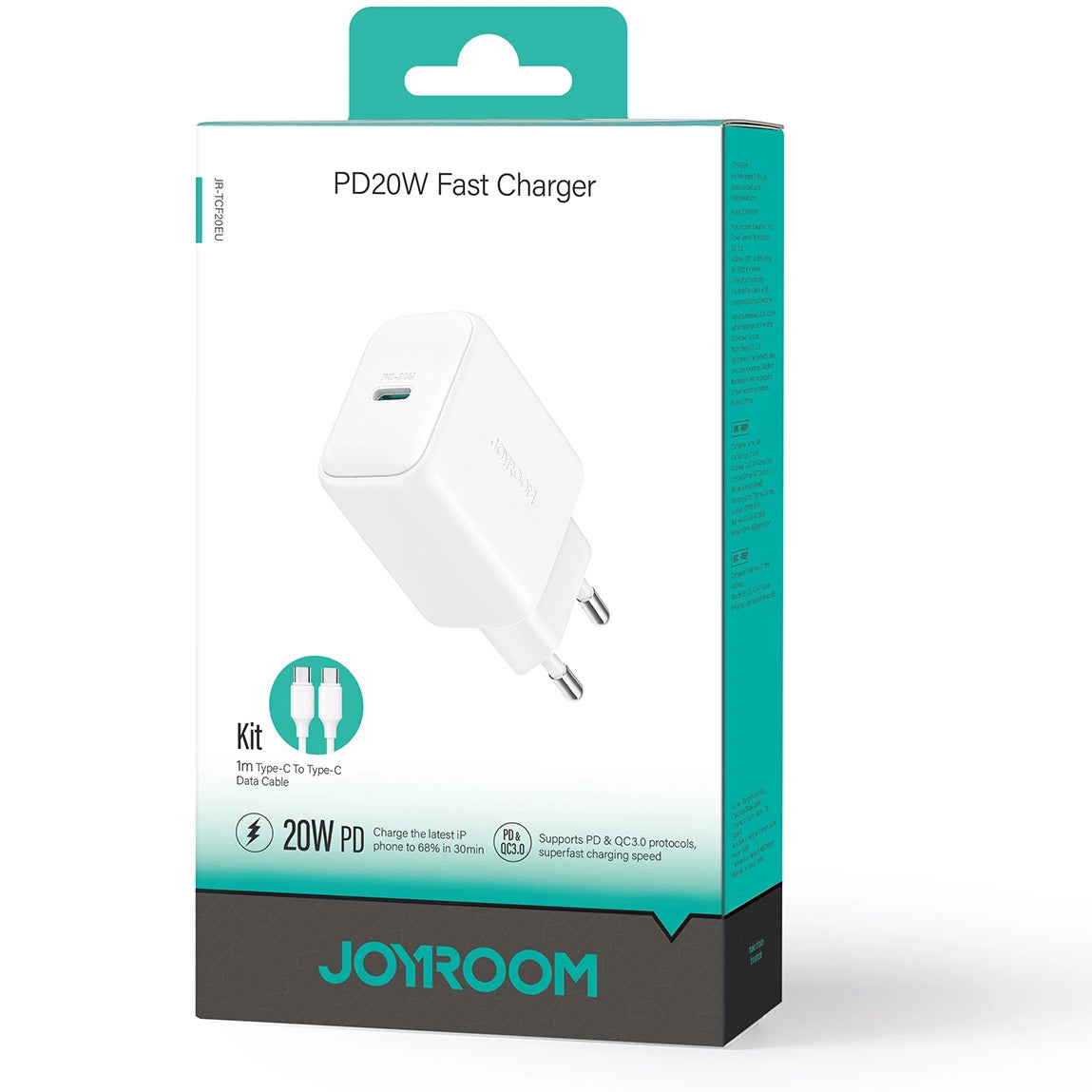 Chargeur réseau avec câble USB-C Joyroom JR-TCF20, 20W, 3A, 1 x USB-C, Blanc