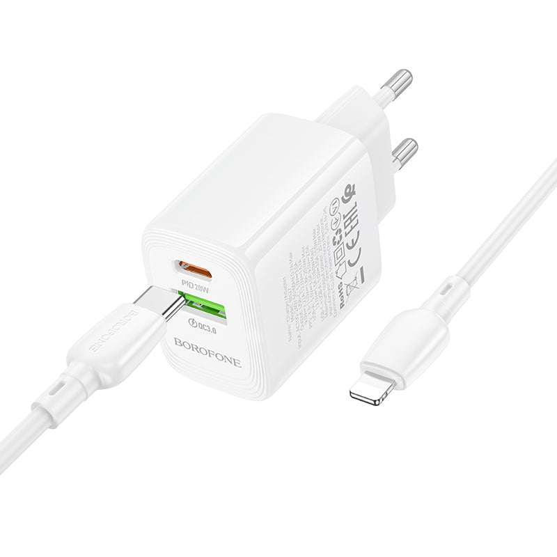 Netzladegerät mit Lightning-Kabel Borofone BN27 Fuente, 20W, 3A, 1 x USB-A - 1 x USB-C, Weiß