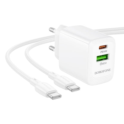 Netwerkoplader met USB-C Kabel Borofone BN29 Fuente, 30W, 3A, 1 x USB-A - 1 x USB-C, Wit
