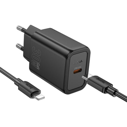 Netwerkoplader met Lightning-kabel HOCO N62, 30W, 3A, 1 x USB-C, Zwart