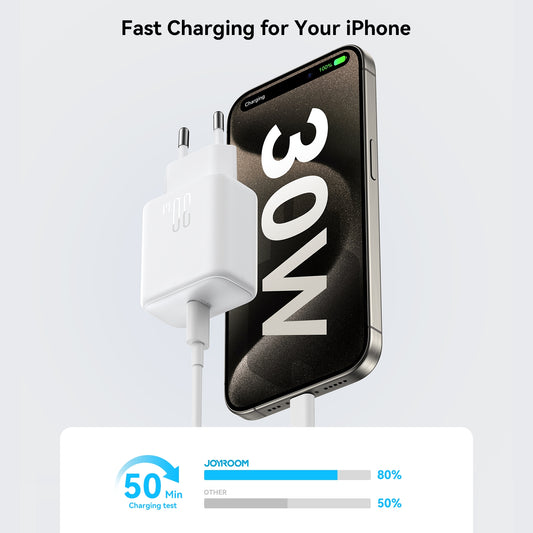 Netwerkoplader met USB-C Kabel Joyroom JR-TCF24, 30W, 3A, 1 x USB-C, Wit