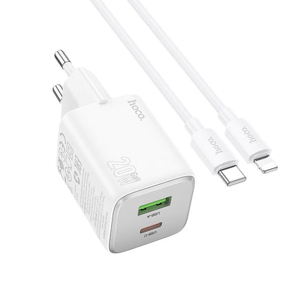 Chargeur réseau avec câble Lightning HOCO N41, 20W, 3A, 1 x USB-A - 1 x USB-C, Blanc