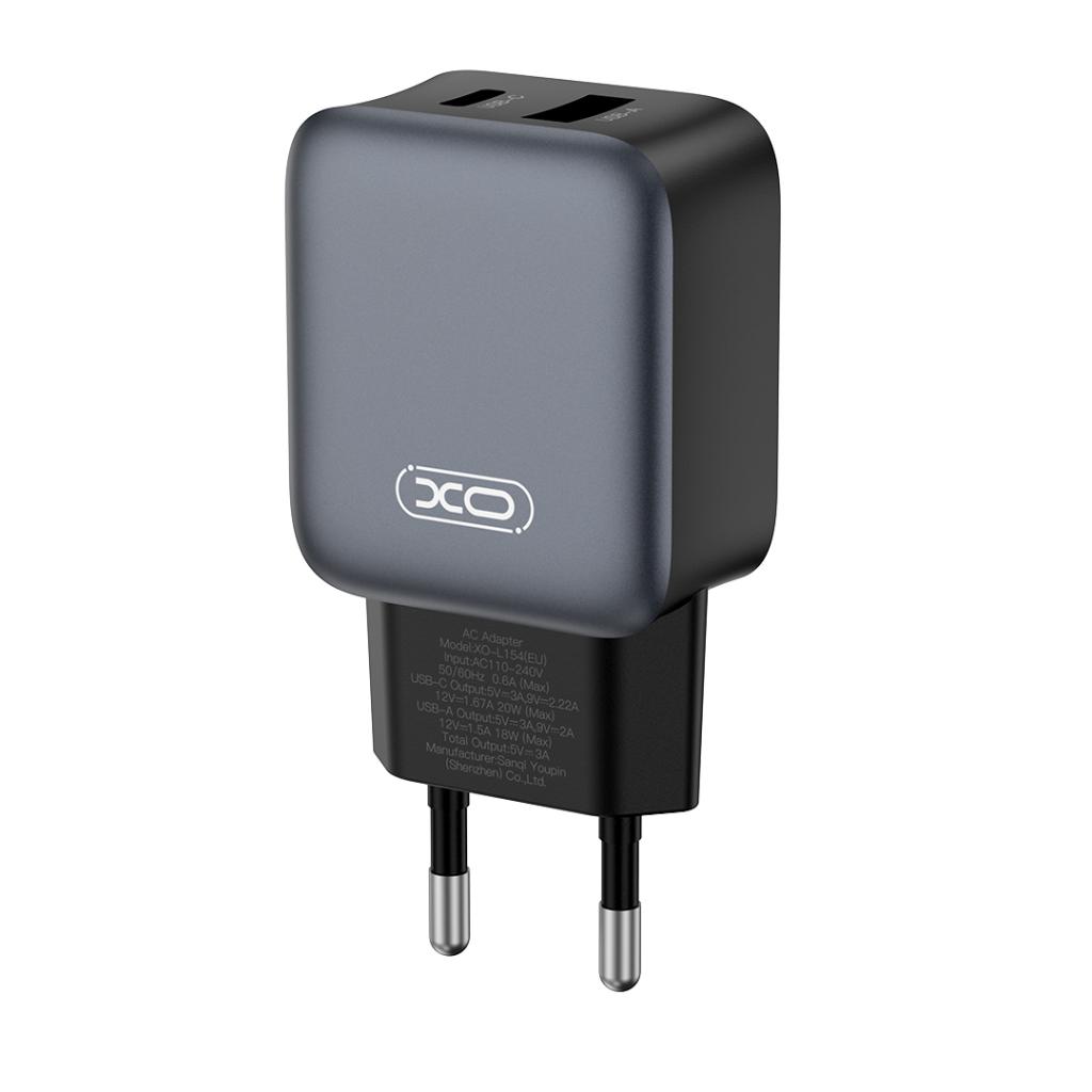 Netzladegerät mit USB-C Kabel XO Design L154, 20W, 3A, 1 x USB-A - 1 x USB-C, Schwarz