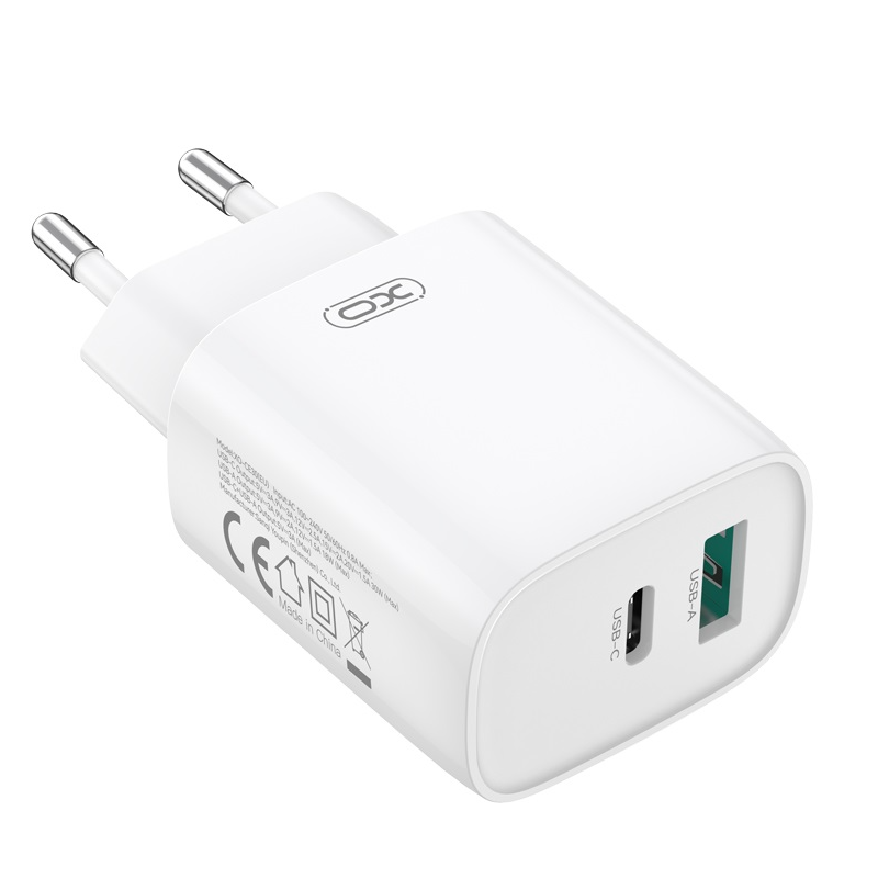 Netwerkoplader met USB-C Kabel XO Design CE30, 30W, 3A, 1 x USB-A - 1 x USB-C, Wit
