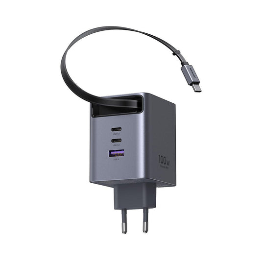 Chargeur secteur avec câble USB-C UGREEN X616 (65828), 100W, 5A, 1 x USB-A - 3 x USB-C, Gris