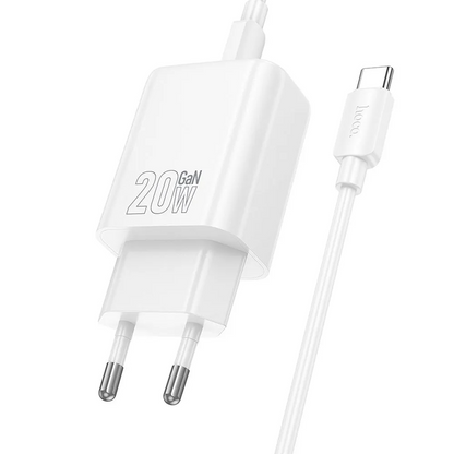Chargeur réseau avec câble Lightning HOCO N60, 20W, 3A, 1 x USB-C, Blanc