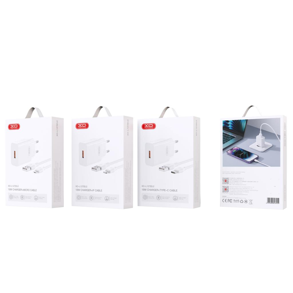 Netzteil mit USB-C-Kabel XO Design L127, 18W, 3A, 1 x USB-A, Weiß