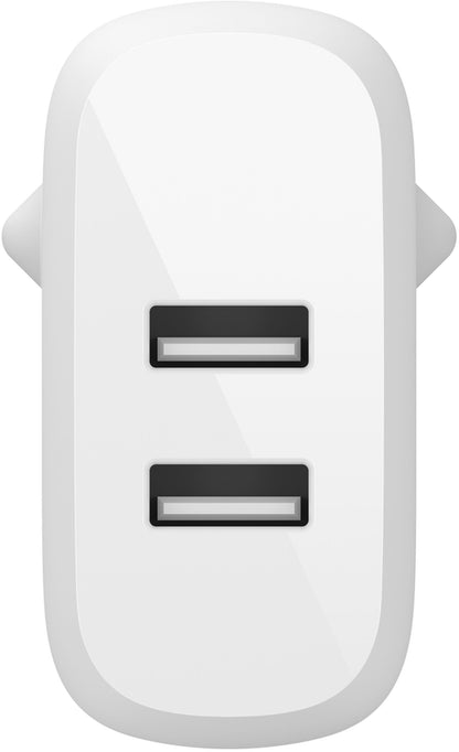 Netlader met USB-C-kabel Belkin BoostCharge Dual, 24W, 2.4A, 2 x USB-A, Wit WCE001vf1MWH