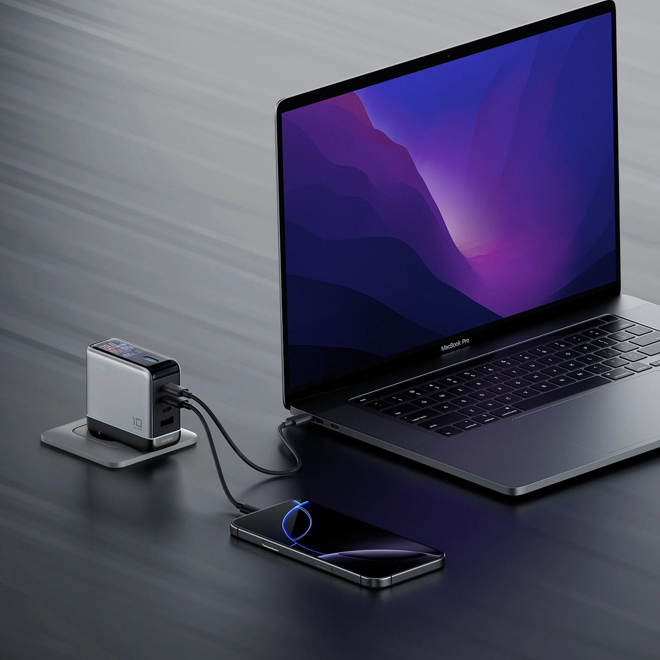 Netlader met USB-C-kabel Cuktech AD1204U Display, 120W, 6A, 1 x USB-A - 2 x USB-C, Zilver