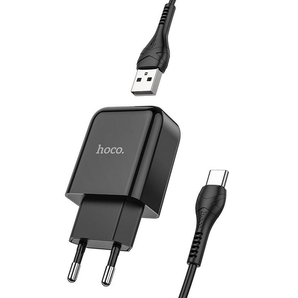 Netwerkoplader met USB-C Kabel HOCO N2, 10W, 2A, 1 x USB-A, Zwart