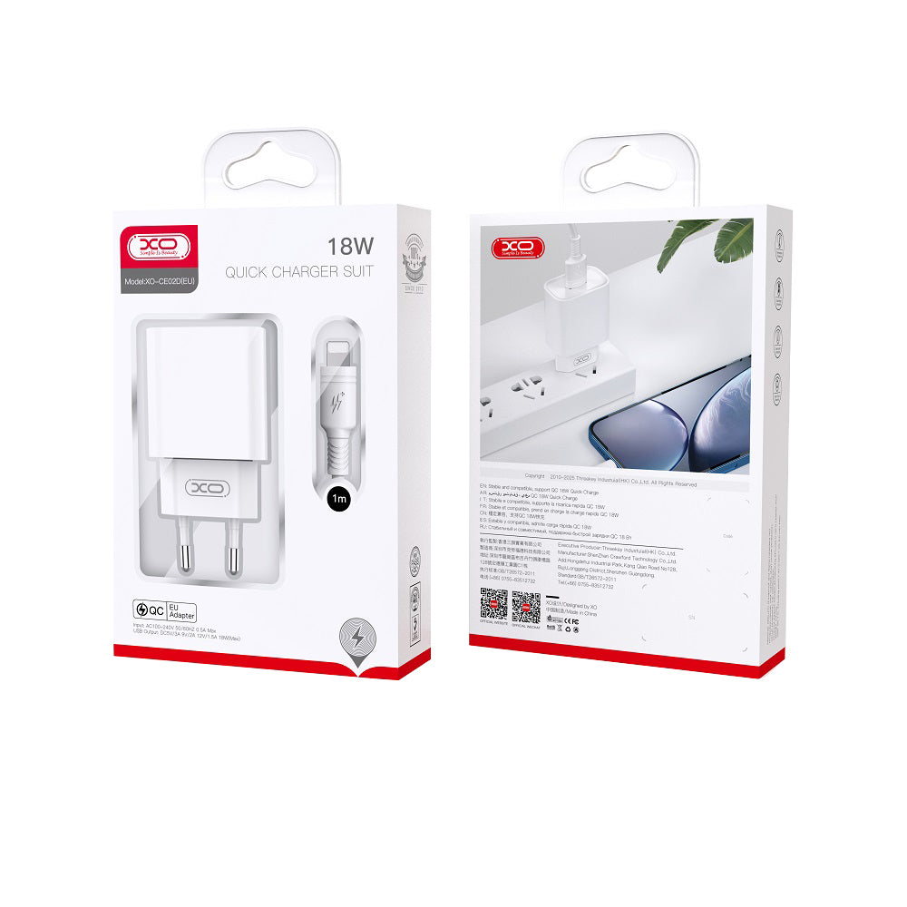 Chargeur réseau avec câble USB-C XO Design CE02D, 18W, 3A, 1 x USB-A, Blanc