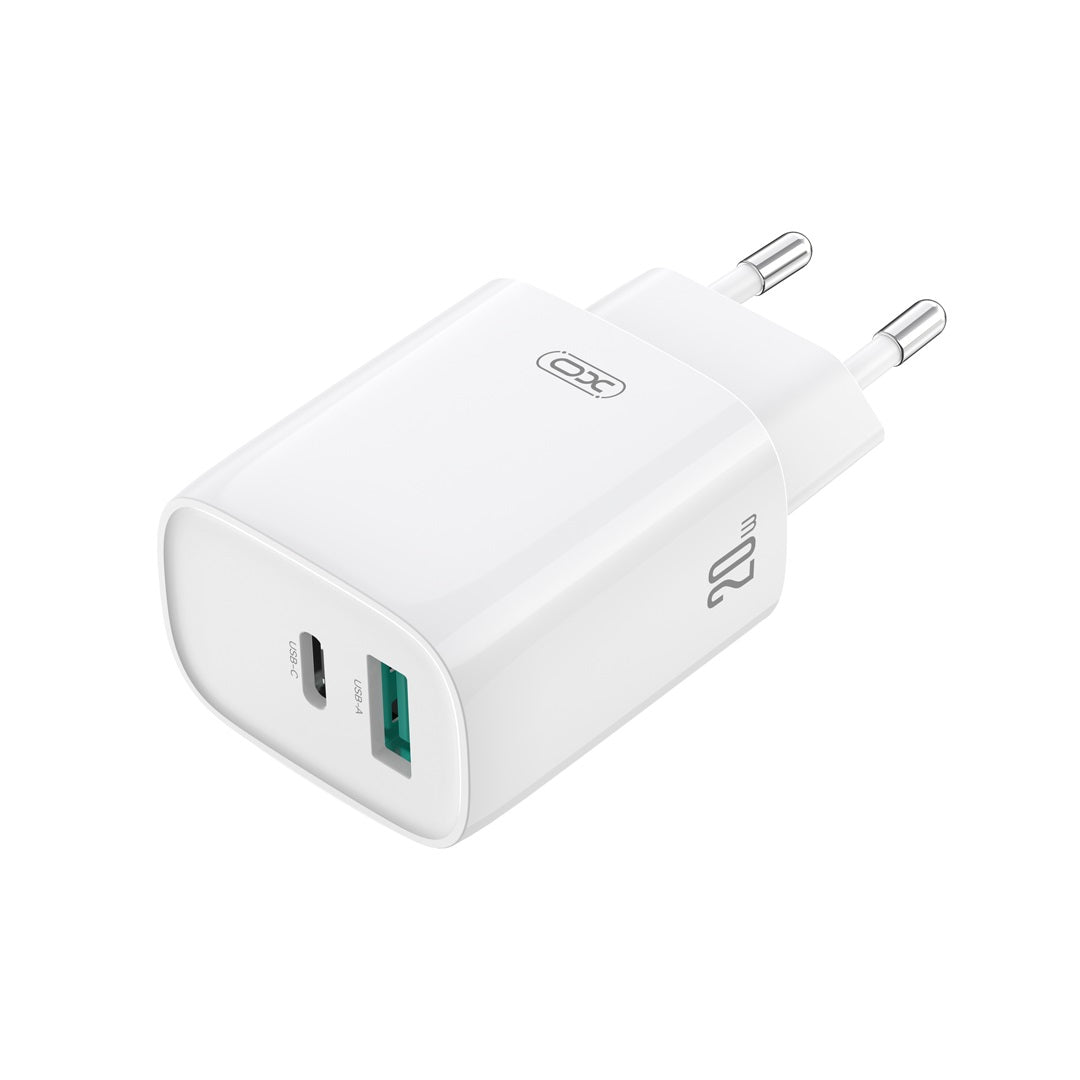 Netwerkoplader met USB-C Kabel XO Design CE29, 20W, 3A, 1 x USB-A - 1 x USB-C, Wit
