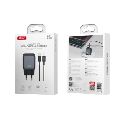 Netwerkoplader met Lightning-kabel XO Design L154, 20W, 3A, 1 x USB-A - 1 x USB-C, Zwart