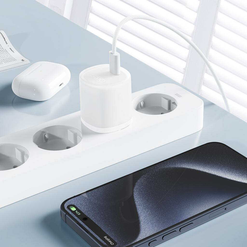 Netwerkoplader met USB-C Kabel XO Design L150, 30W, 3A, 1 x USB-C, Wit