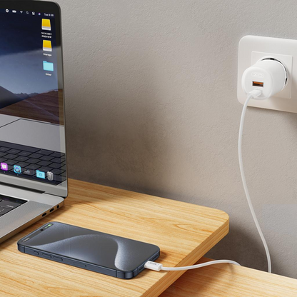 Chargeur réseau avec câble Lightning XO Design L151, 30W, 3A, 1 x USB-A - 1 x USB-C, Blanc