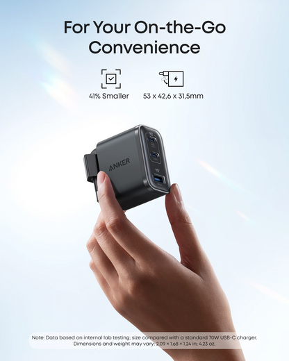 Chargeur réseau avec câble USB-C Anker Nano, 70W, 3.5A, 1 x USB-A - 2 x USB-C, Gris B121A311