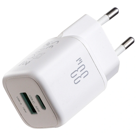 Netwerkoplader met Lightning-kabel Joyroom JR-TG7, 33W, 3A, 1 x USB-A - 1 x USB-C, Wit