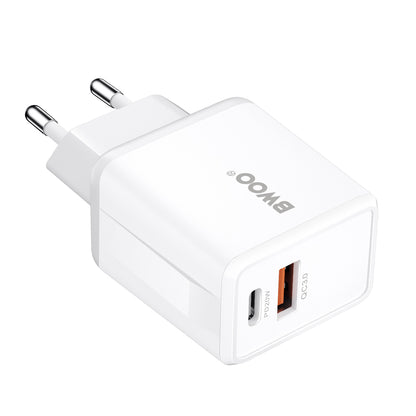 Chargeur Secteur Avec Câble Lightning BWOO CDA182, 38W, 3A, 1 x USB-A - 1 x USB-C, Blanc