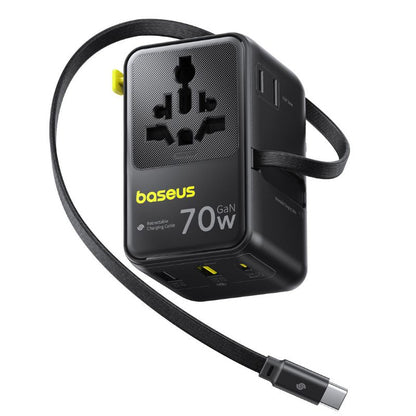 Netzteil mit USB-C-Kabel Baseus Travel EnerCore CG11, 70W, 2 x Steckdose - 1 x USB-C - 2 x USB-A, Schwarz E0307E00