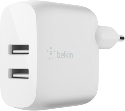 Netlader met USB-C-kabel Belkin BoostCharge Dual, 24W, 2.4A, 2 x USB-A, Wit WCE001vf1MWH