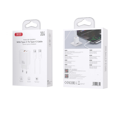 Netlader met USB-C-kabel XO Design CE42, 30W, 3A, 1 x USB-A - 1 x USB-C, Wit