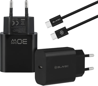 Blavec BC-14-netadapter met USB-C-kabel, 30 W, 3 A, 1 x USB-C, zwart