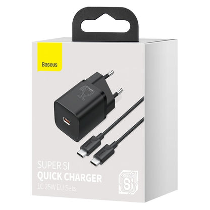 Baseus Super Si Chargeur réseau USB-C avec câble USB-C, 25W, 3A, 1 x USB-C, noir TZCCCSUP-L01 