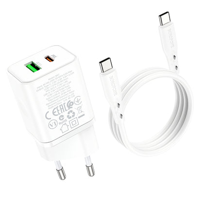 Chargeur réseau avec câble USB-C Borofone BN7, 20W, 3A, 1 x USB-A - 1 x USB-C, blanc 