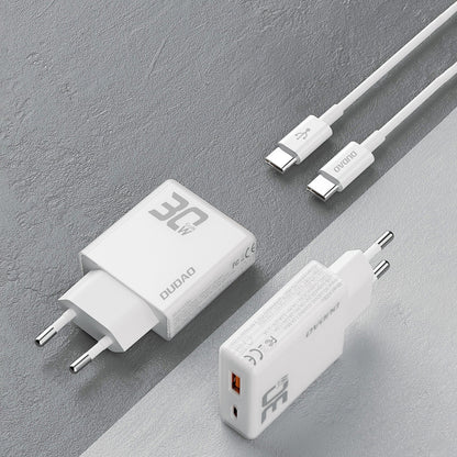 Dudao A30EUT USB-C kabelnetwerklader, 30W, 3A, 1 x USB-A - 1 x USB-C, Wit 