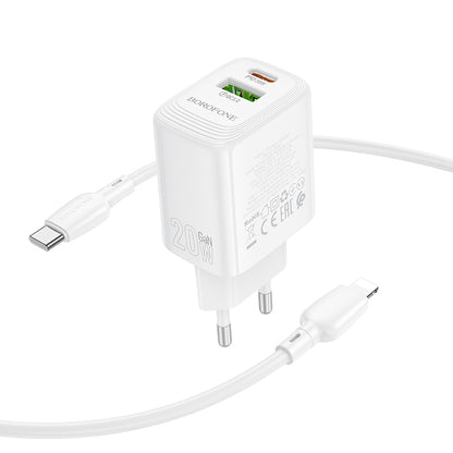 Netzladegerät mit Lightning-Kabel Borofone BN27 Fuente, 20W, 3A, 1 x USB-A - 1 x USB-C, Weiß