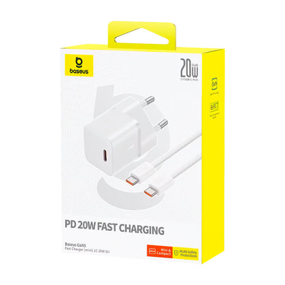 Chargeur Réseau avec Câble USB-C Baseus GaN5, 20W, 3A, 1 x USB-C, Blanc P10110900213-01