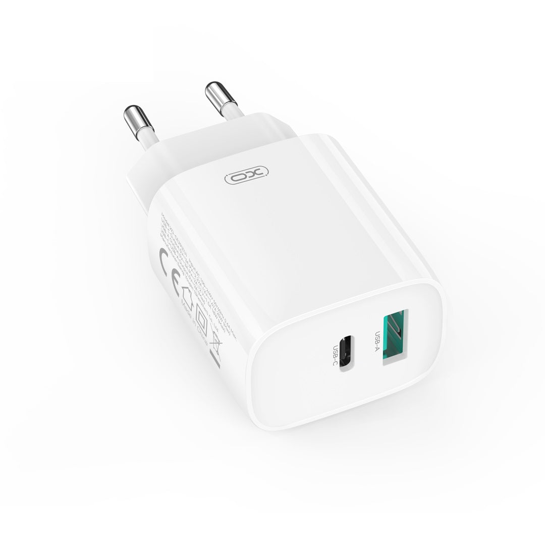 Netwerkoplader met USB-C Kabel XO Design CE29, 20W, 3A, 1 x USB-A - 1 x USB-C, Wit