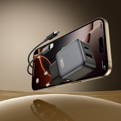 Netwerkoplader met Lightning-kabel XO Design L156, 30W, 3A, 1 x USB-A - 1 x USB-C, Zwart