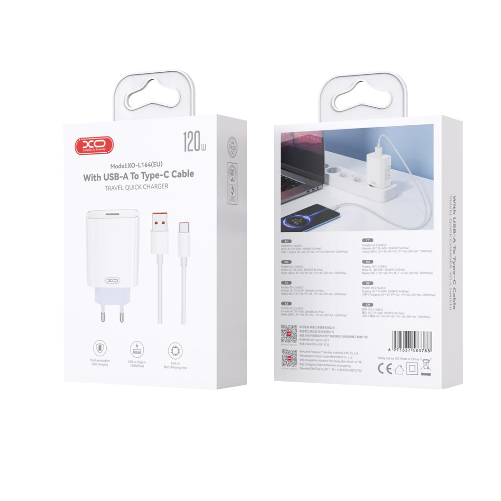 Netwerkoplader met USB-C Kabel XO Design L164, 30W, 1 x USB-A, Wit