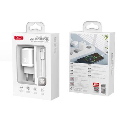 Netwerkoplader met USB-C Kabel XO Design L150, 30W, 3A, 1 x USB-C, Wit