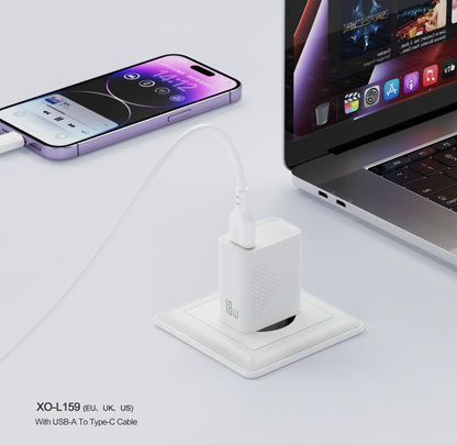 Netwerkoplader met microUSB-kabel XO Design L159, 18W, 3A, 1 x USB-A, Wit