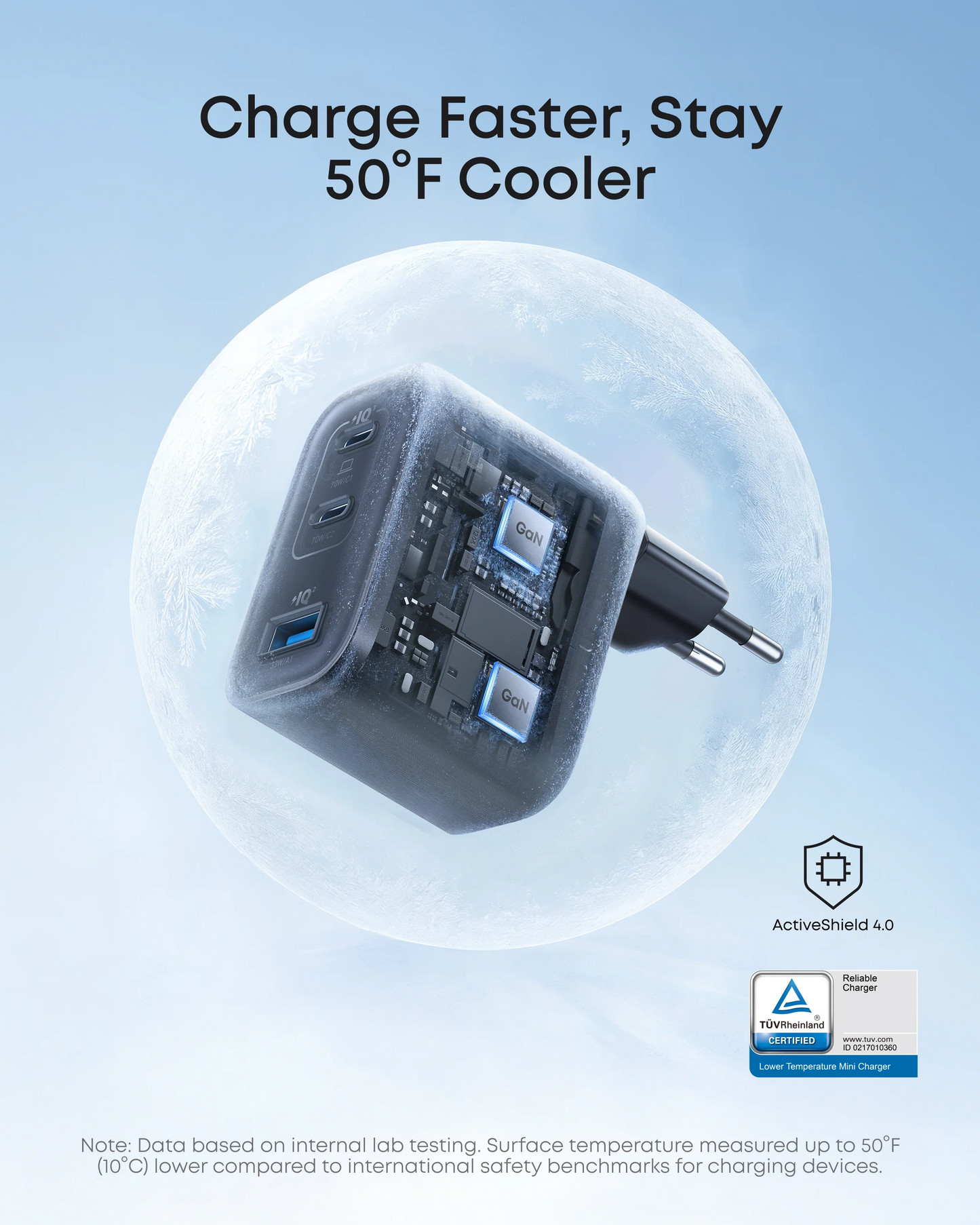 Chargeur réseau avec câble USB-C Anker Nano, 70W, 3.5A, 1 x USB-A - 2 x USB-C, Gris B121A311
