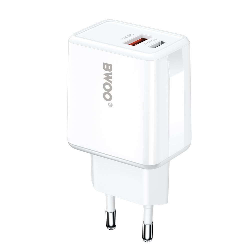 Chargeur Secteur Avec Câble Lightning BWOO CDA182, 38W, 3A, 1 x USB-A - 1 x USB-C, Blanc