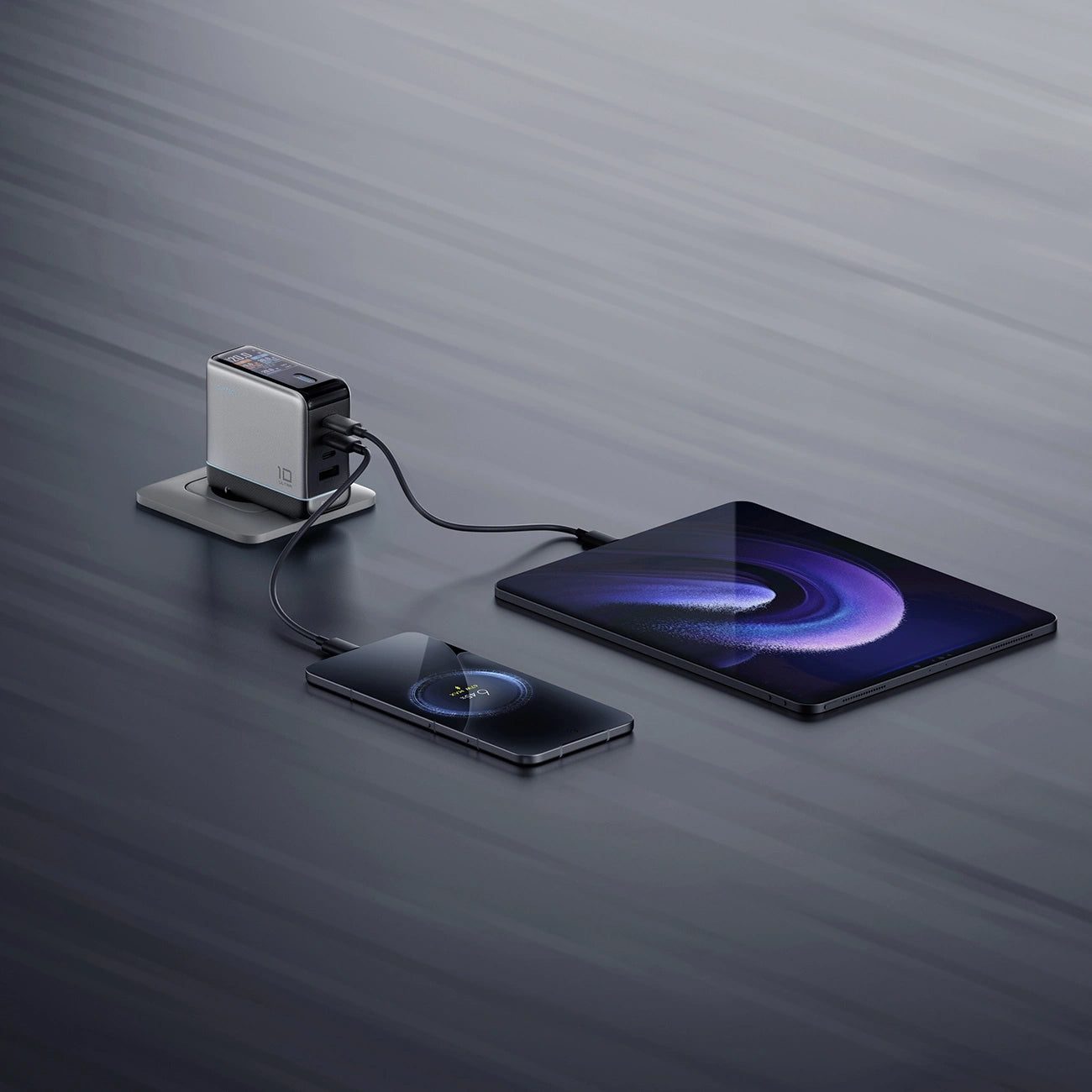 Netlader met USB-C-kabel Cuktech AD1204U Display, 120W, 6A, 1 x USB-A - 2 x USB-C, Zilver