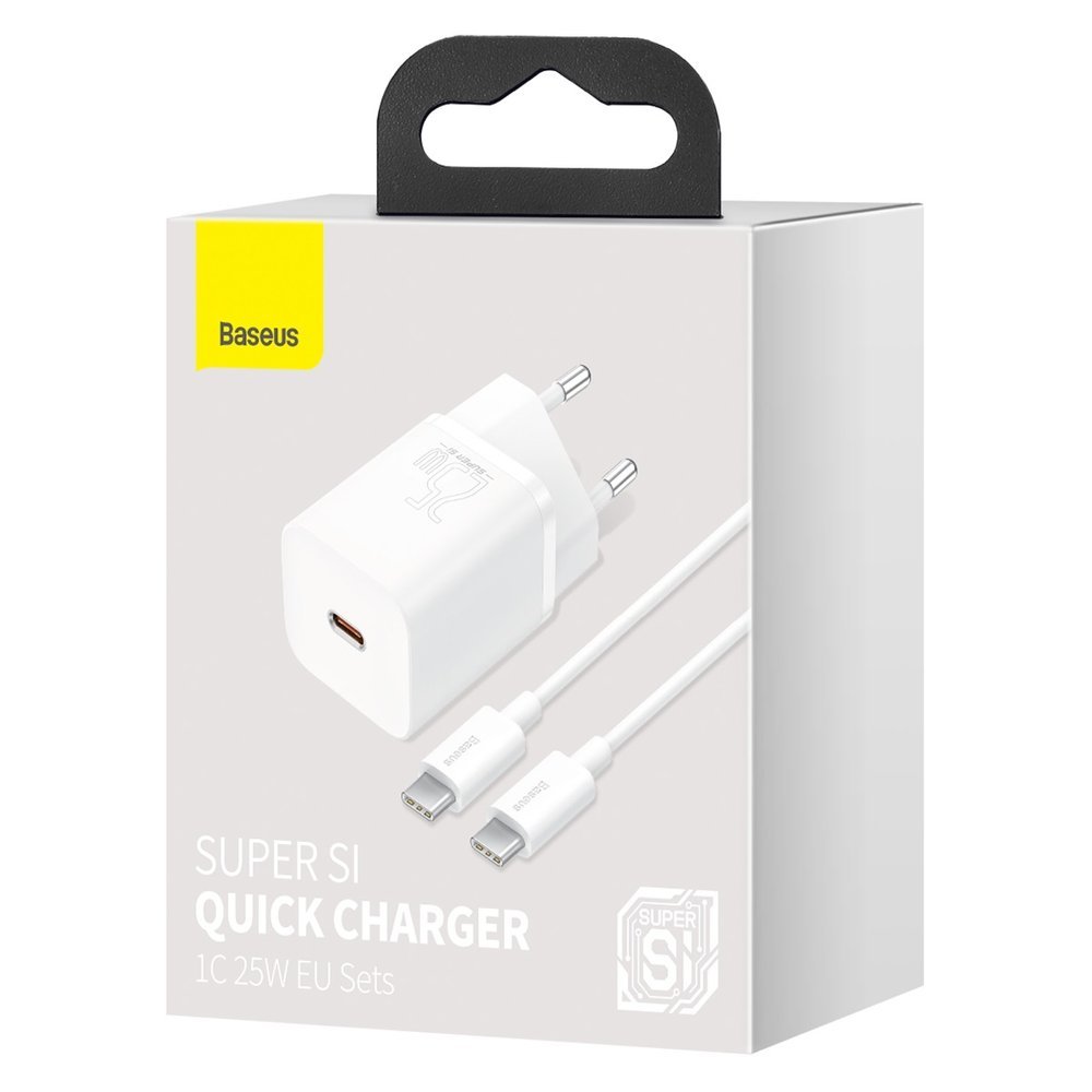 Baseus Super Si USB-C netwerkoplader met USB-C kabel, 25W, 3A, 1 x USB-C, Wit TZCCCSUP-L02 