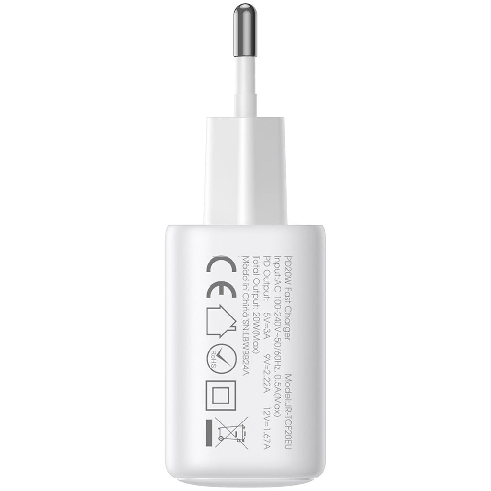 Chargeur réseau avec câble USB-C Joyroom JR-TCF20, 20W, 3A, 1 x USB-C, Blanc