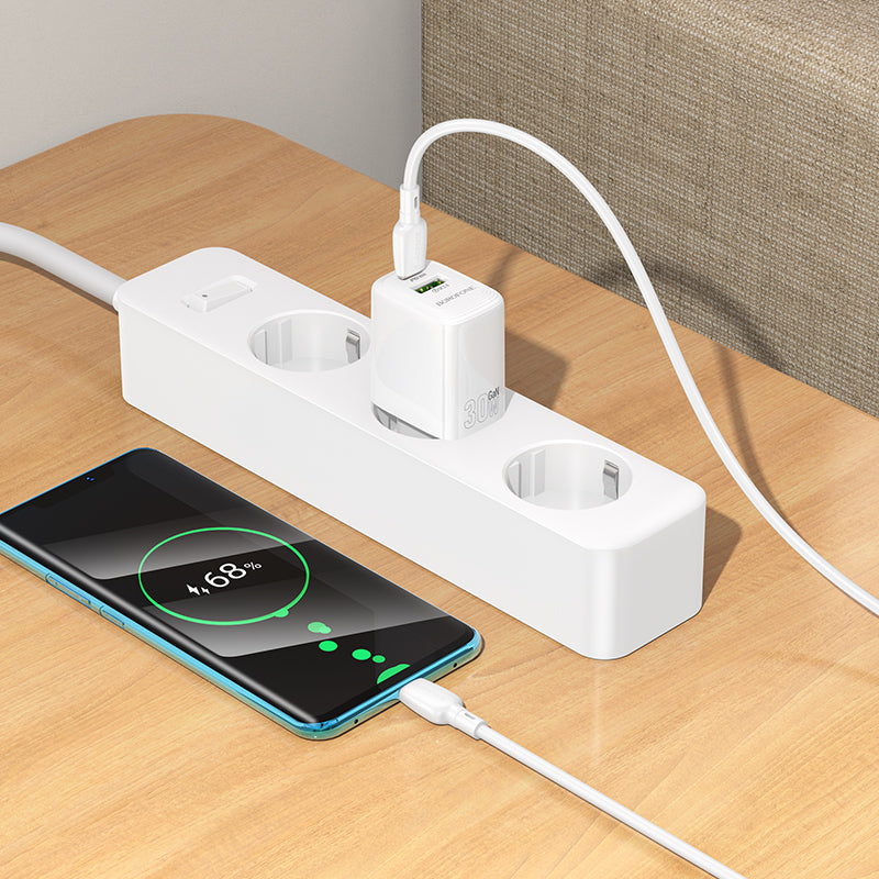Netwerkoplader met USB-C Kabel Borofone BN29 Fuente, 30W, 3A, 1 x USB-A - 1 x USB-C, Wit