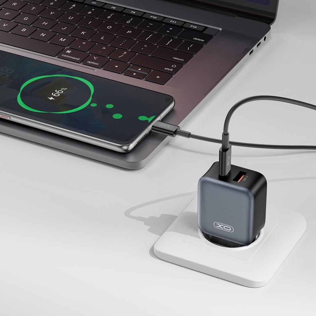 Netzladegerät mit USB-C Kabel XO Design L154, 20W, 3A, 1 x USB-A - 1 x USB-C, Schwarz
