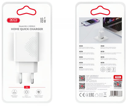 Netwerkoplader met microUSB-kabel XO Design L159, 18W, 3A, 1 x USB-A, Wit
