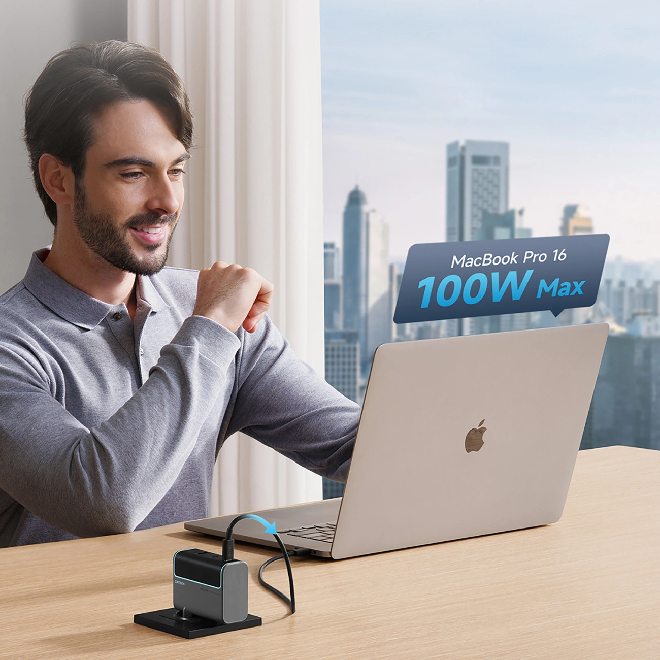 Netwerkoplader met USB-C Kabel Cuktech, 100W, 5A, 1 x USB-A - 2 x USB-C, Grijs CUKAD1003EUG